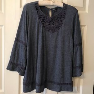 Hannah Denim Blue Size Large Macrame Trim Top